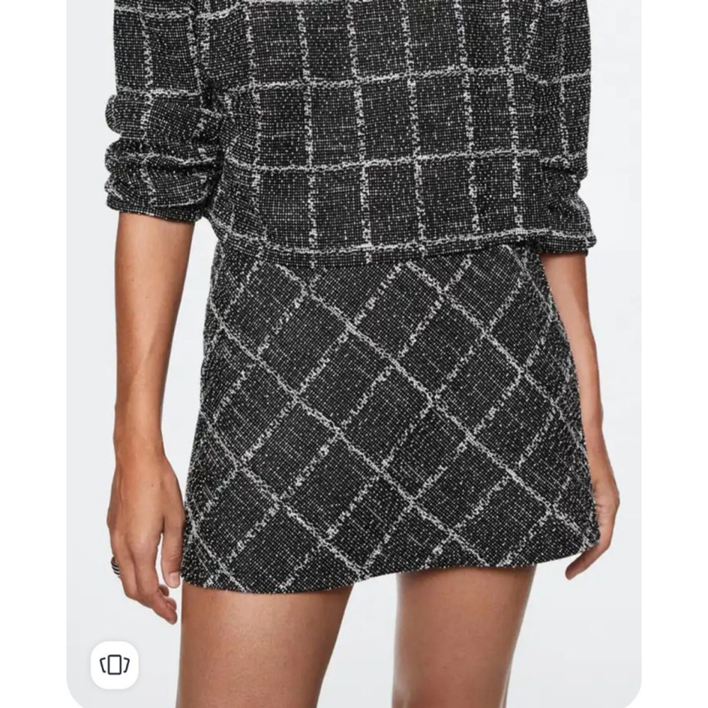 MNG Mango Black & White Self-Checked Straight Mini Skirt